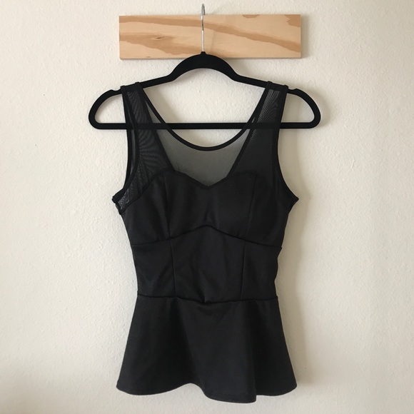 Black Mesh Flare Top - Picture 1 of 5